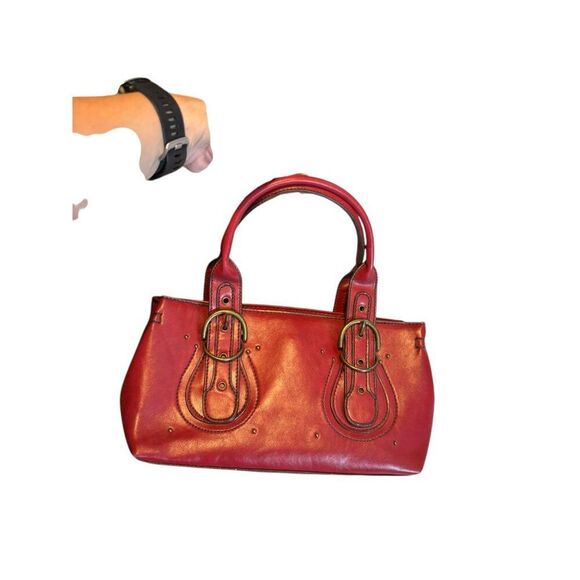 Aldo Red Leather Handbag With Buckle Detailing & Zip Closure - Picture 4 of 14